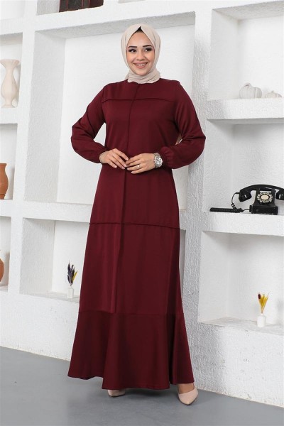 MG - Dikiş Detaylı Elbise BORDO