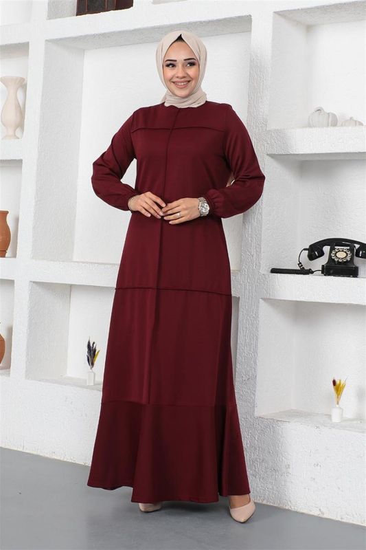 Dikiş Detaylı Elbise BORDO - 1