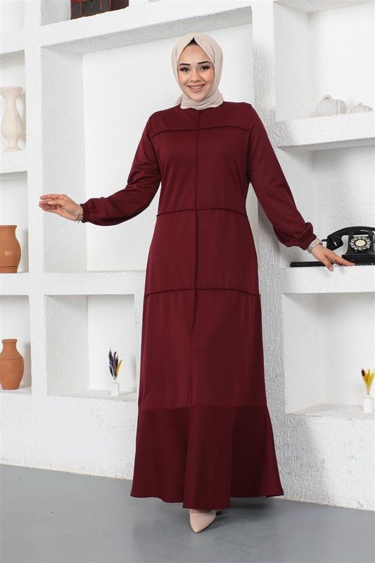 Dikiş Detaylı Elbise BORDO - 2