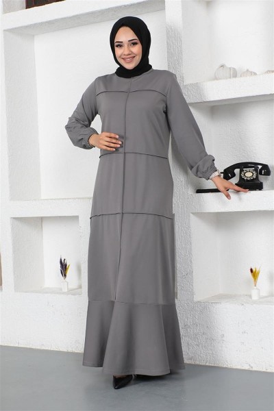 MG - Dikiş Detaylı Elbise GRİ