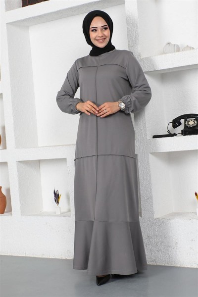 Dikiş Detaylı Elbise GRİ - Thumbnail