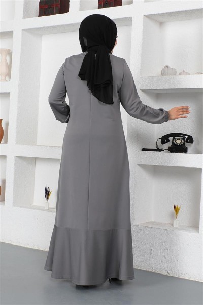 Dikiş Detaylı Elbise GRİ - Thumbnail