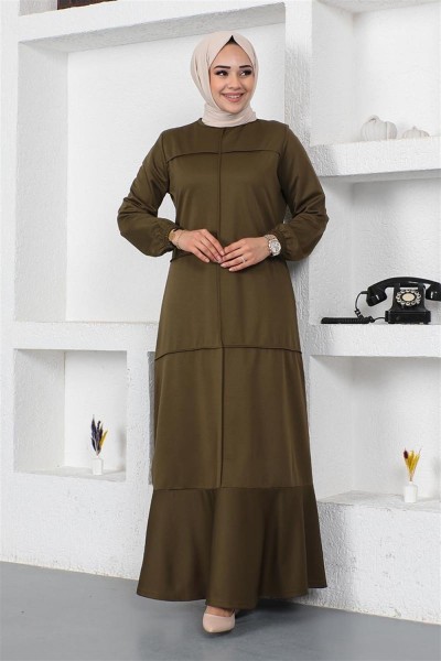 Dikiş Detaylı Elbise HAKİ - Thumbnail