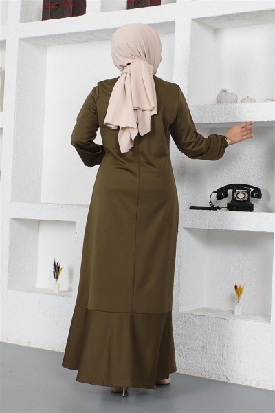 Dikiş Detaylı Elbise HAKİ - Thumbnail