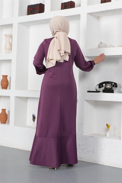 Dikiş Detaylı Elbise MOR - Thumbnail
