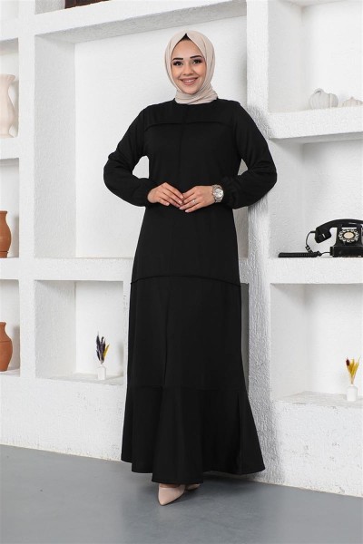 MG - Dikiş Detaylı Elbise SİYAH