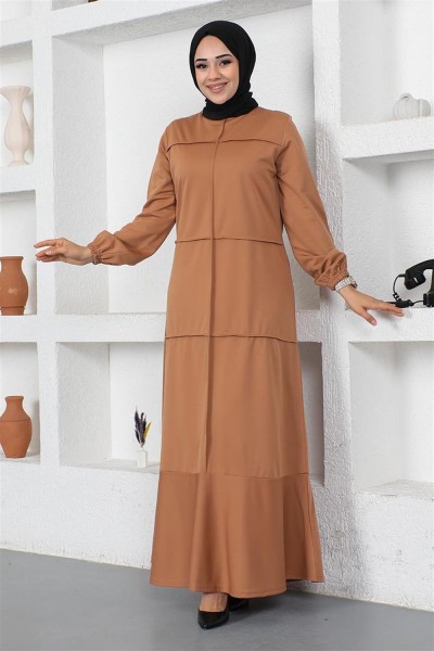 Dikiş Detaylı Elbise TABA - Thumbnail