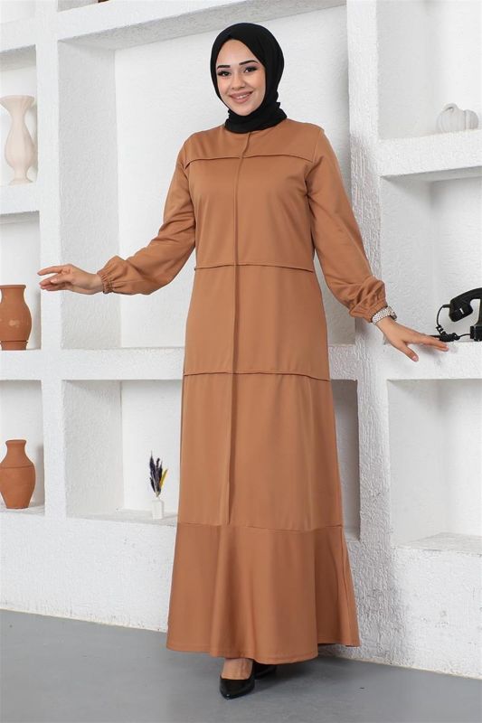 Dikiş Detaylı Elbise TABA - 4