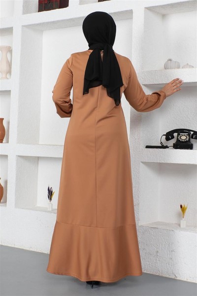 Dikiş Detaylı Elbise TABA - Thumbnail