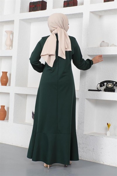 Dikiş Detaylı Elbise ZÜMRÜT YEŞİLİ - Thumbnail