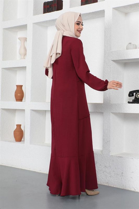 Dikiş Detaylı Model Elbise BORDO - 5