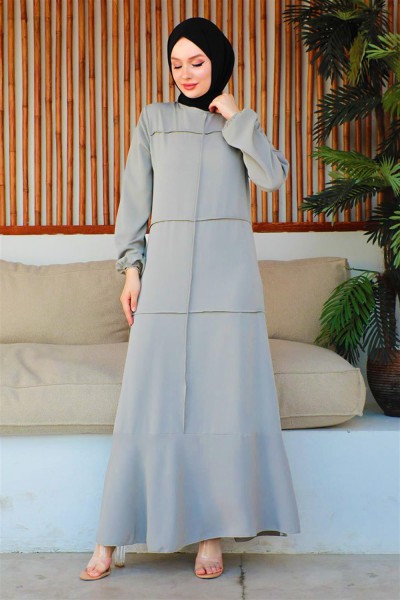 SGS - Dikiş Detaylı Model Elbise GRİ