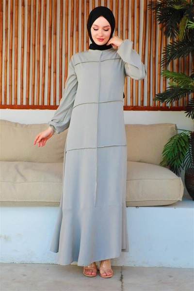 Dikiş Detaylı Model Elbise GRİ - Thumbnail