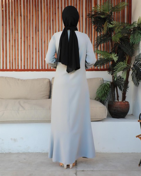 Dikiş Detaylı Model Elbise GRİ - Thumbnail