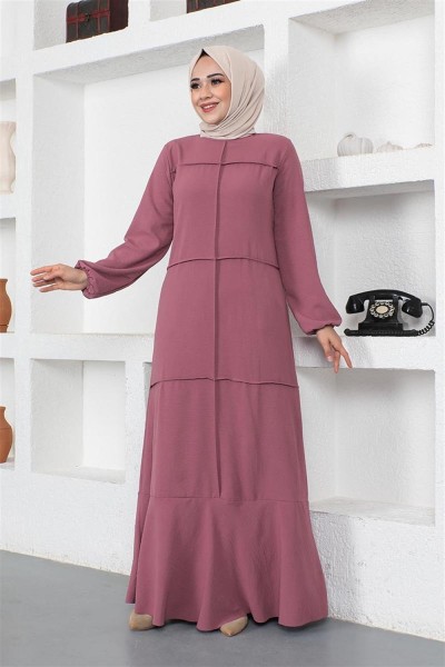 SGS - Dikiş Detaylı Model Elbise GÜL KURUSU