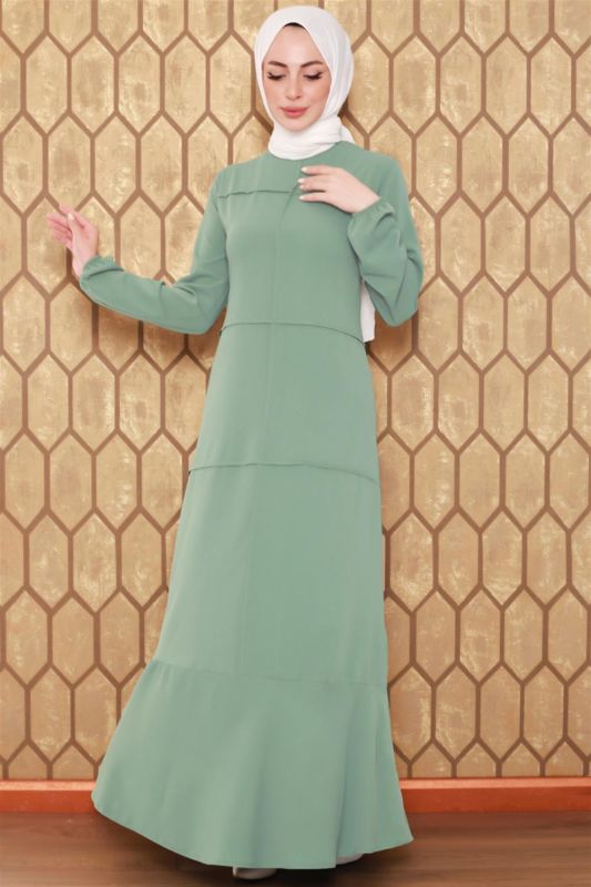Dikiş Detaylı Model Elbise HAKİ - 1