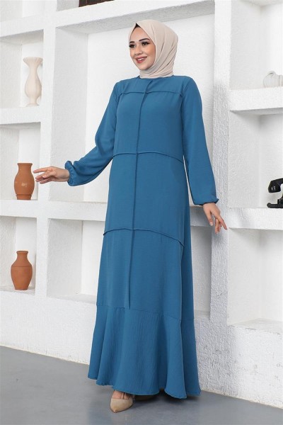 SGS - Dikiş Detaylı Model Elbise İNDİGO