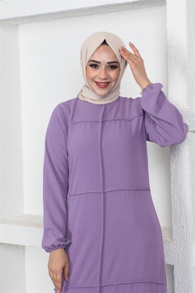 Dikiş Detaylı Model Elbise LİLA - Thumbnail
