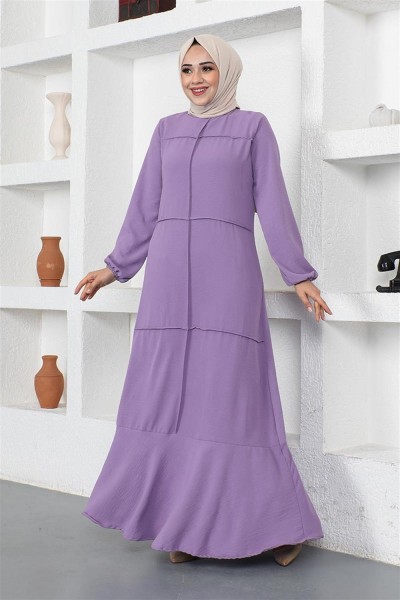 Dikiş Detaylı Model Elbise LİLA - Thumbnail