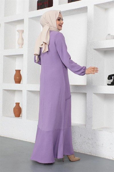 Dikiş Detaylı Model Elbise LİLA - Thumbnail