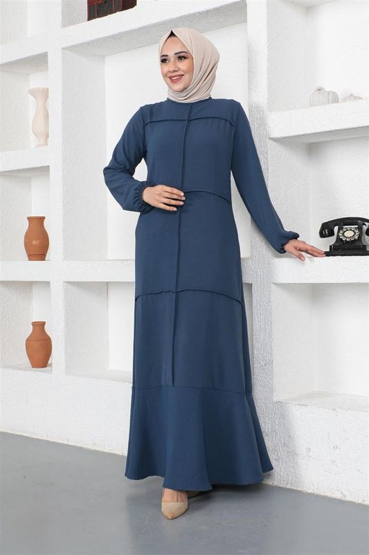 Dikiş Detaylı Model Elbise PETROL - 4