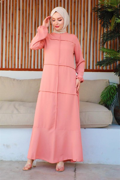 Dikiş Detaylı Model Elbise PUDRA - Thumbnail