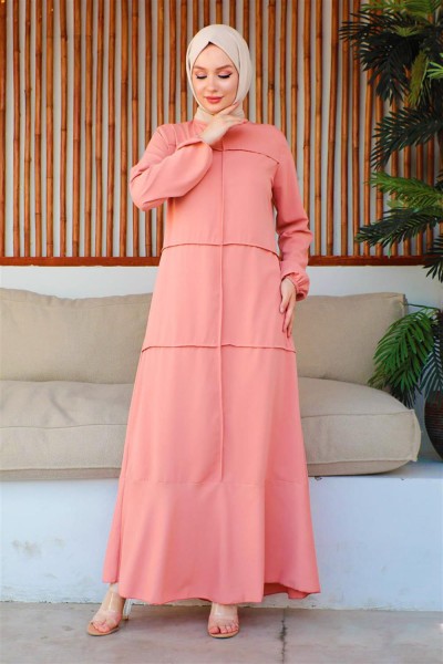 Dikiş Detaylı Model Elbise PUDRA - Thumbnail