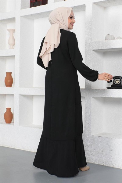 Dikiş Detaylı Model Elbise SİYAH - Thumbnail