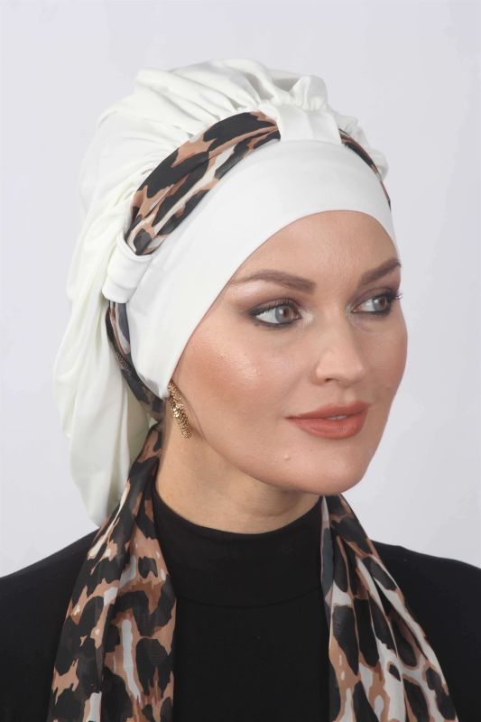 White with Flowy Leopard Scarf - 1