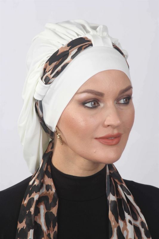 White with Flowy Leopard Scarf - 2
