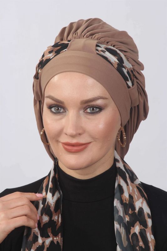 Dökümlü Leopar Fularlı  Caramel - 2