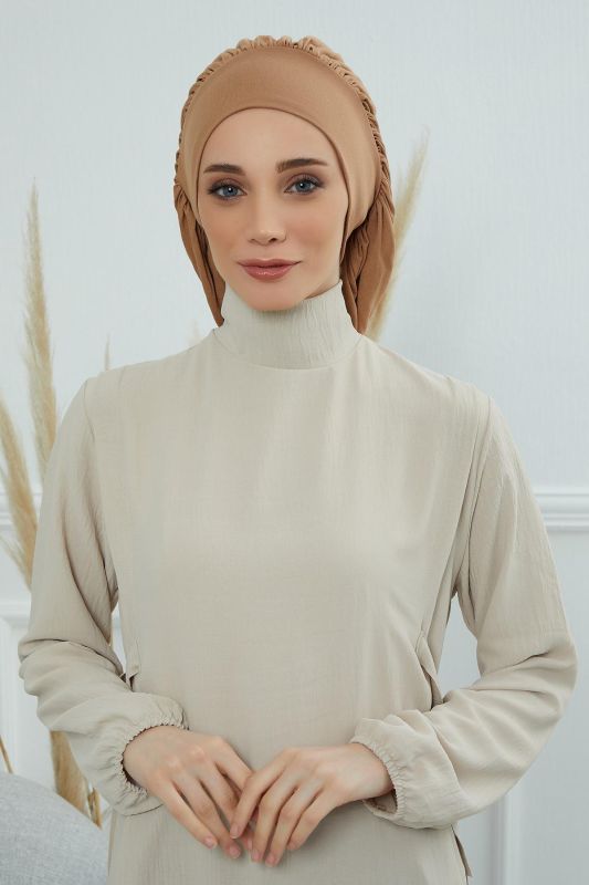 Flowy Combed Cotton Bonnet, B-25 Light Brown - 1