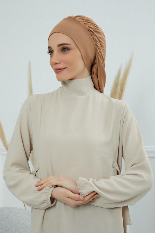 Flowy Combed Cotton Bonnet, B-25 Light Brown - 2