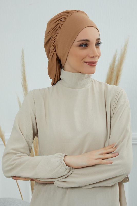 Flowy Combed Cotton Bonnet, B-25 Light Brown - 3