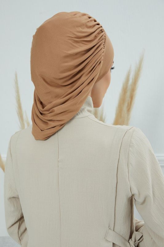 Flowy Combed Cotton Bonnet, B-25 Light Brown - 4
