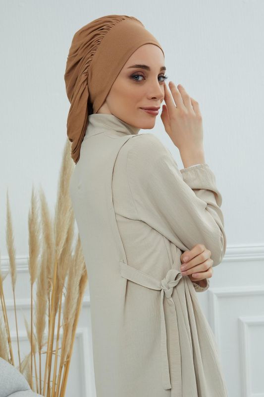 Flowy Combed Cotton Bonnet, B-25 Light Brown - 5