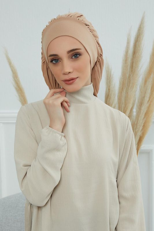 Flowy Combed Cotton Bonnet, B-25 Milk Coffee - 1