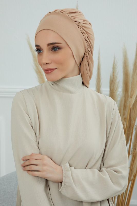 Flowy Combed Cotton Bonnet, B-25 Milk Coffee - 2