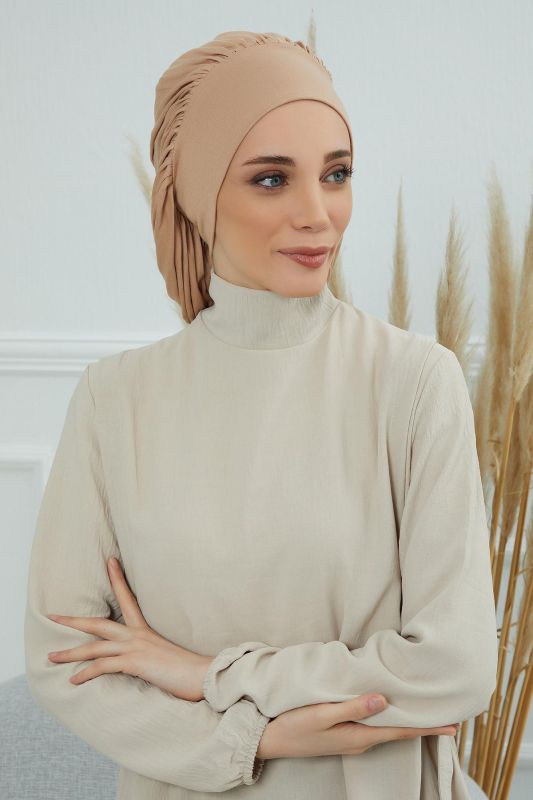 Flowy Combed Cotton Bonnet, B-25 Milk Coffee - 3
