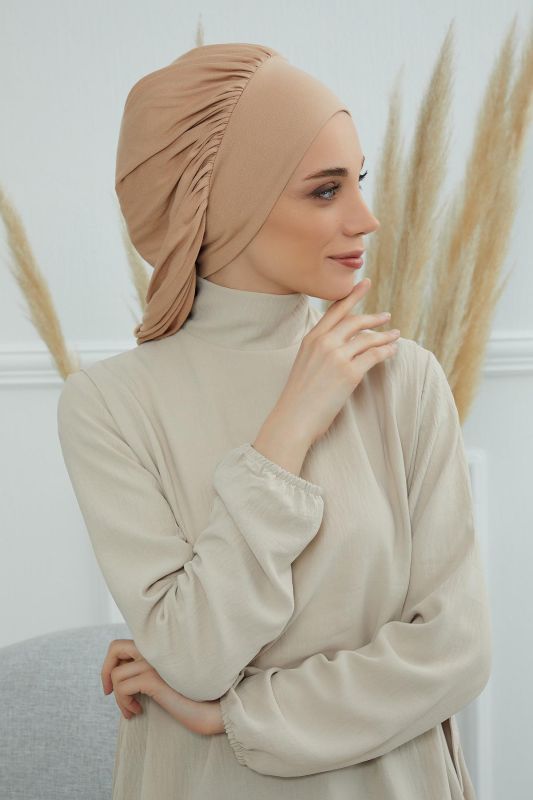 Flowy Combed Cotton Bonnet, B-25 Milk Coffee - 4