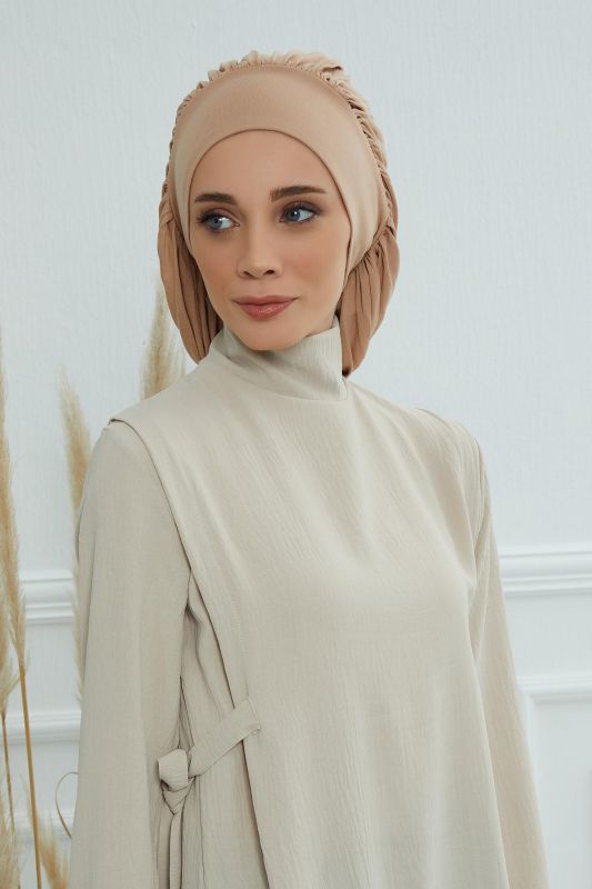 Flowy Combed Cotton Bonnet, B-25 Milk Coffee - 5