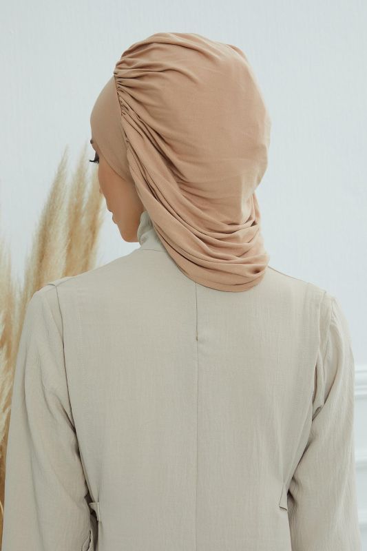 Flowy Combed Cotton Bonnet, B-25 Milk Coffee - 6