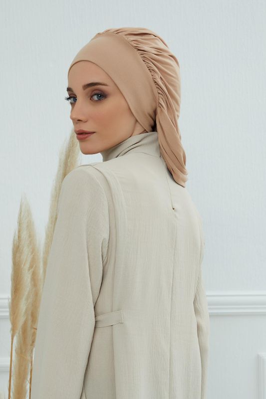 Flowy Combed Cotton Bonnet, B-25 Milk Coffee - 7