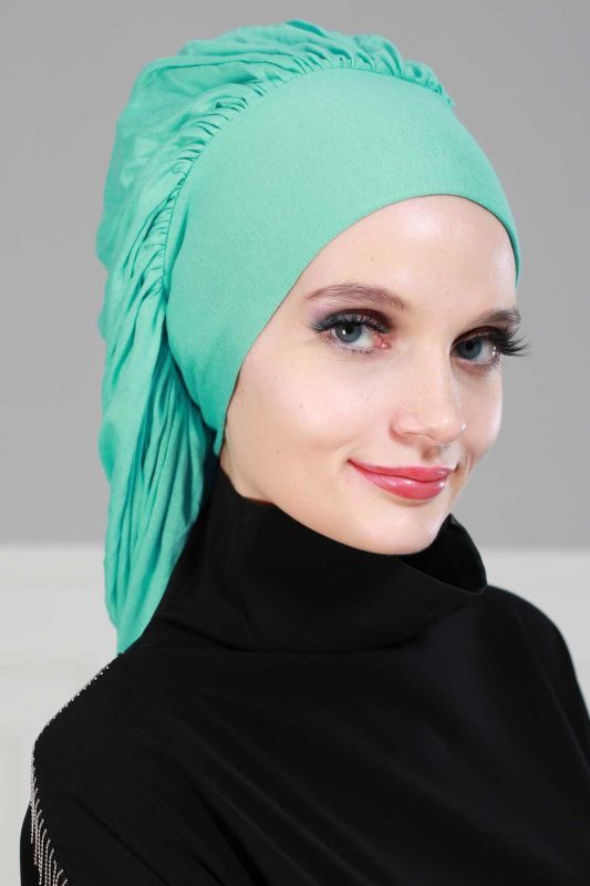 Flowy Combed Cotton Bonnet,B-25 Turquoise - 2