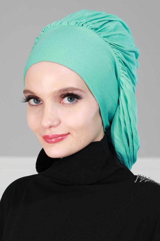 Flowy Combed Cotton Bonnet,B-25 Turquoise - 4