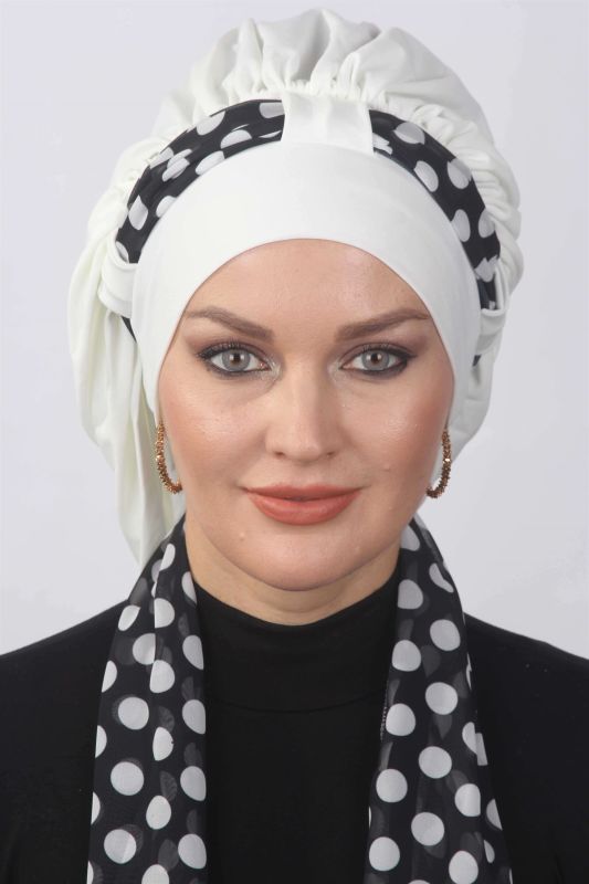 Flowing Polka Dot Scarf White - 1
