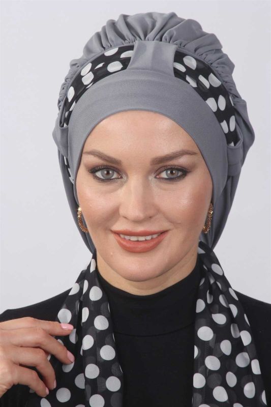 Flowing Polka Dot Scarf Gray - 1