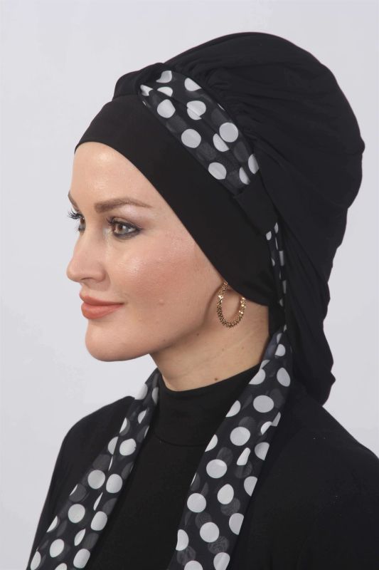 Flowing Polka Dot Scarf Black - 1