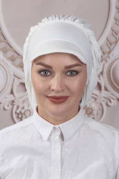 Moda Çizgi - Dökümlü Şapka Tasarım-Beyaz