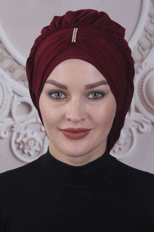 Dökümlü Taşlı Hazır Bone Bordo - 1